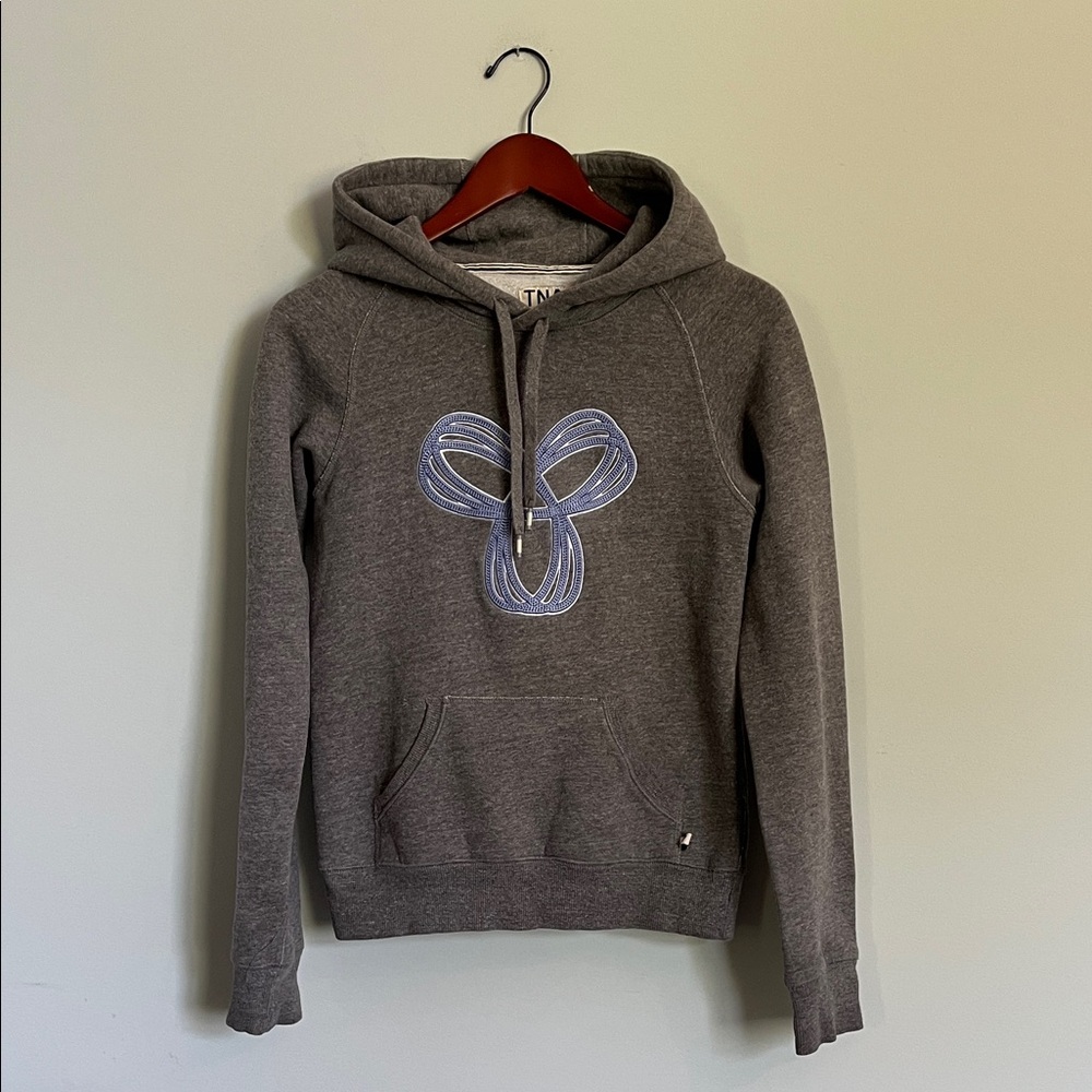 TNA Hoodie in Heather Grey with Large Front Lavendar Embroidered TNA Logo XXS